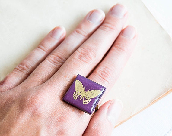 Violet square ring - Purple jewelry