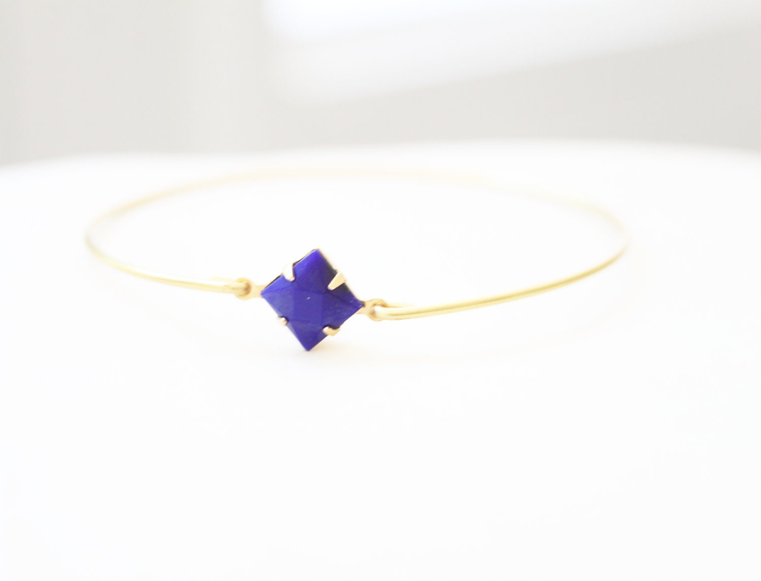 Dark Blue Vintage Set Stone Bangle, Stackable Bangle, Gem Stone Bangle, Rhinestone Bangle, Bezel Bangle