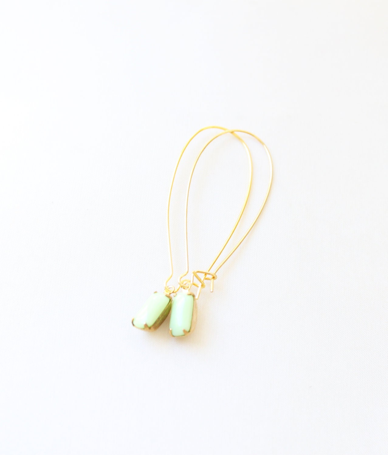 Vintage Green Glass Cabochon Earrings, Set Stone Earrings, Bezel Earrings, Colored Stone Earrings