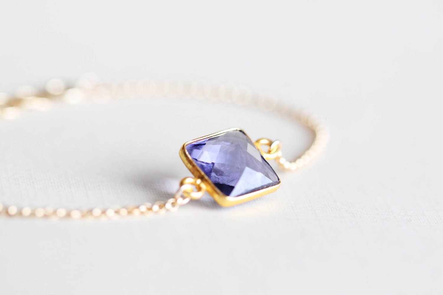 Amethyst Bracelet - bezel set purple cushion cut amethyst 14k gold filled bracelet