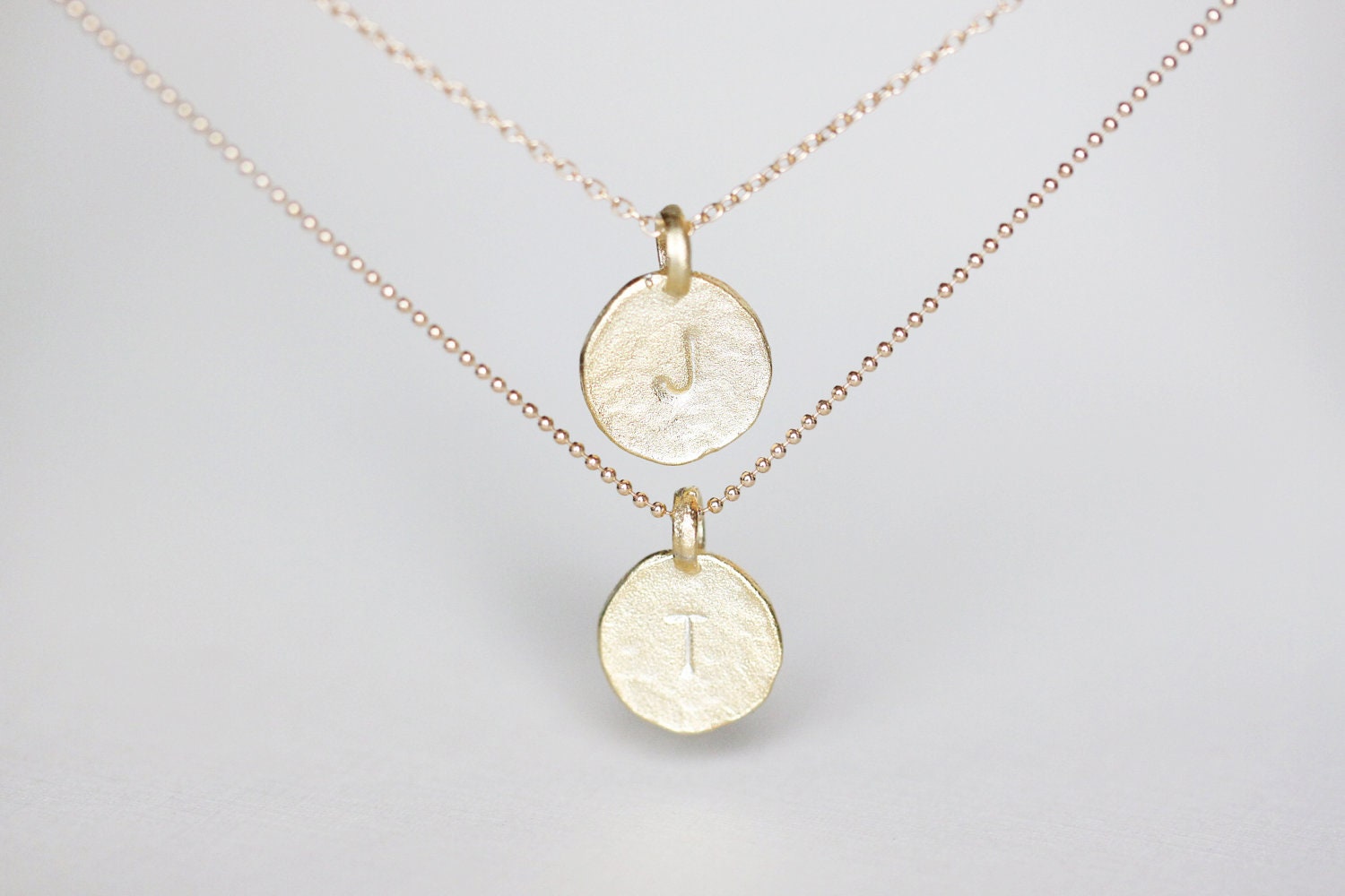 Multi Strand Initial Necklace - personalized charm layered 14k goldfill chain, vanilla dots, customized letter