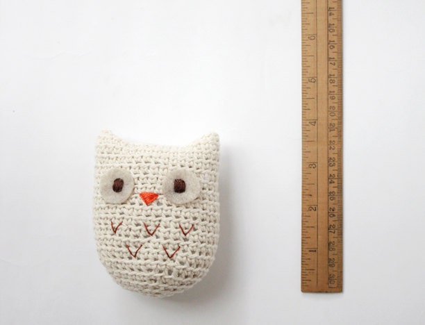 Unbleached Cotton Crochet Amigurumi Owl - Beige, Cream, Off White Owl Stuffed Doll - MADE TO ORDER