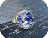 Earth Ring Silver Glass Art Ring Picture Ring Art Ring Handcrafted Jewelry by Lizabettas - Lizabettas