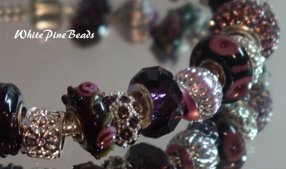 SALE 15% OFF Purple Passion Handmade European Style Murano Glass Lampwork Bead Charm  Bracelet