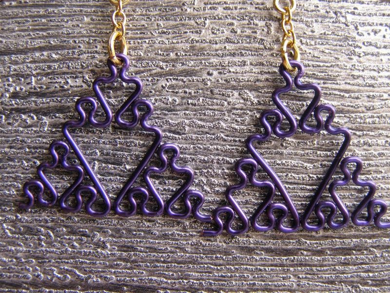 Fractal Earrings - Sierpinski Triangle Jewelry in Amethyst / Purple