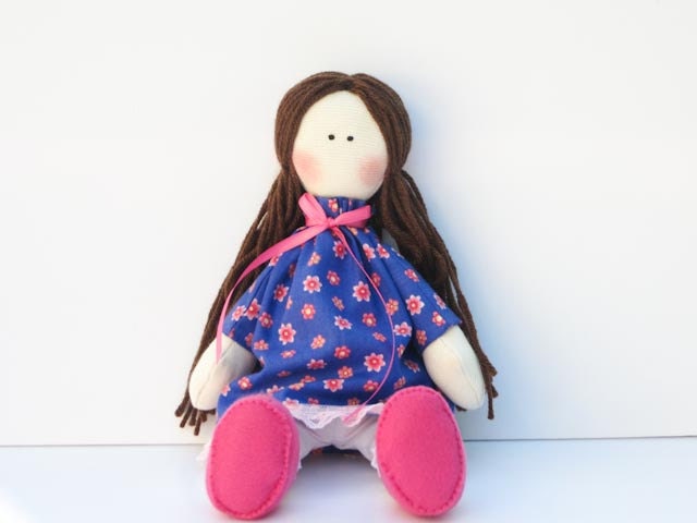 Fabric doll child friendly doll- OOAK stuffed cute fabric doll brunette,softie plush doll Waldorf inspired cloth doll Gift for little girls