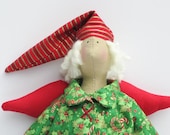 20% OFF SALE Christmas Elf child friendly doll in green red Christmas Angel fabric doll softie plush toy cloth doll art doll gift for girl