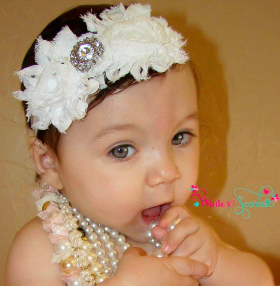 Baby headband- White rosette rhinestone headband, baby headbands, newborn headbands,Flower Headband - Baby Girl Headbands