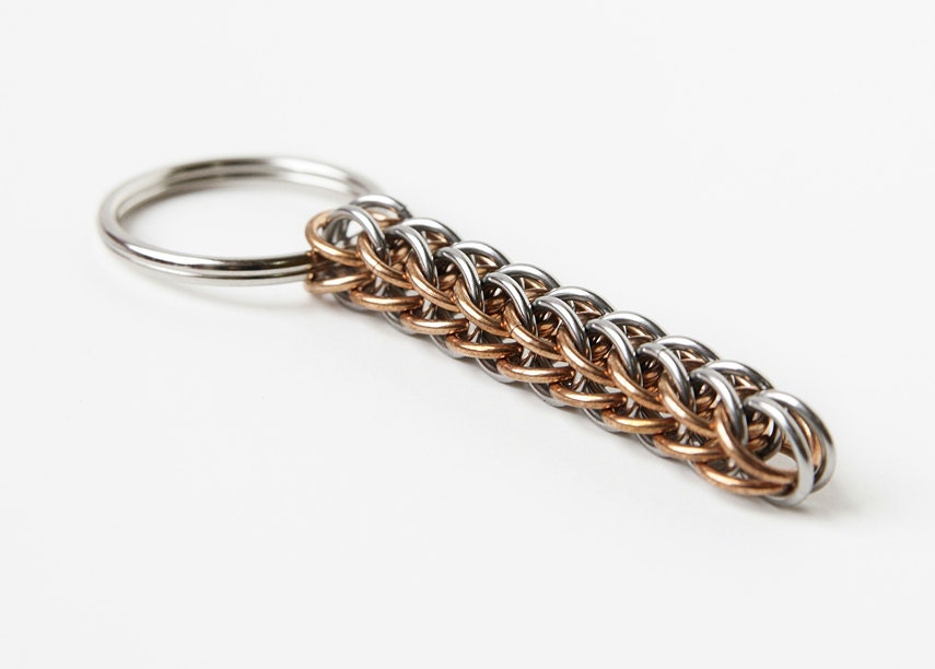Chainmaille keychain full persian in stainless steel and bronze