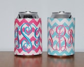 Custom Boutique Chevron Personalized Monogrammed Insulated Drink Can Koozie Cozy Coozie Drink Hugger Drink Huggie Coosie Koosie