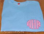 Monogrammed Personalized Appliqued Seersucker Adult Womens Women Womans Ladies Short Sleeve Pocket Tee tshirt tee shirt t-shirt
