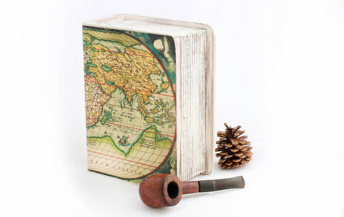 Keepsake box,  Memory box, Book Treasury Wooden  Box, Vintage World map -  8" x 6 " x 3 1/2 "( 20cm. / 15cm. /8.5cm. ) - MyHouseOfDreams