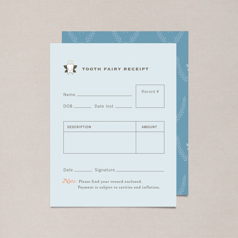Blue DIY Printable Tooth Fairy Receipt