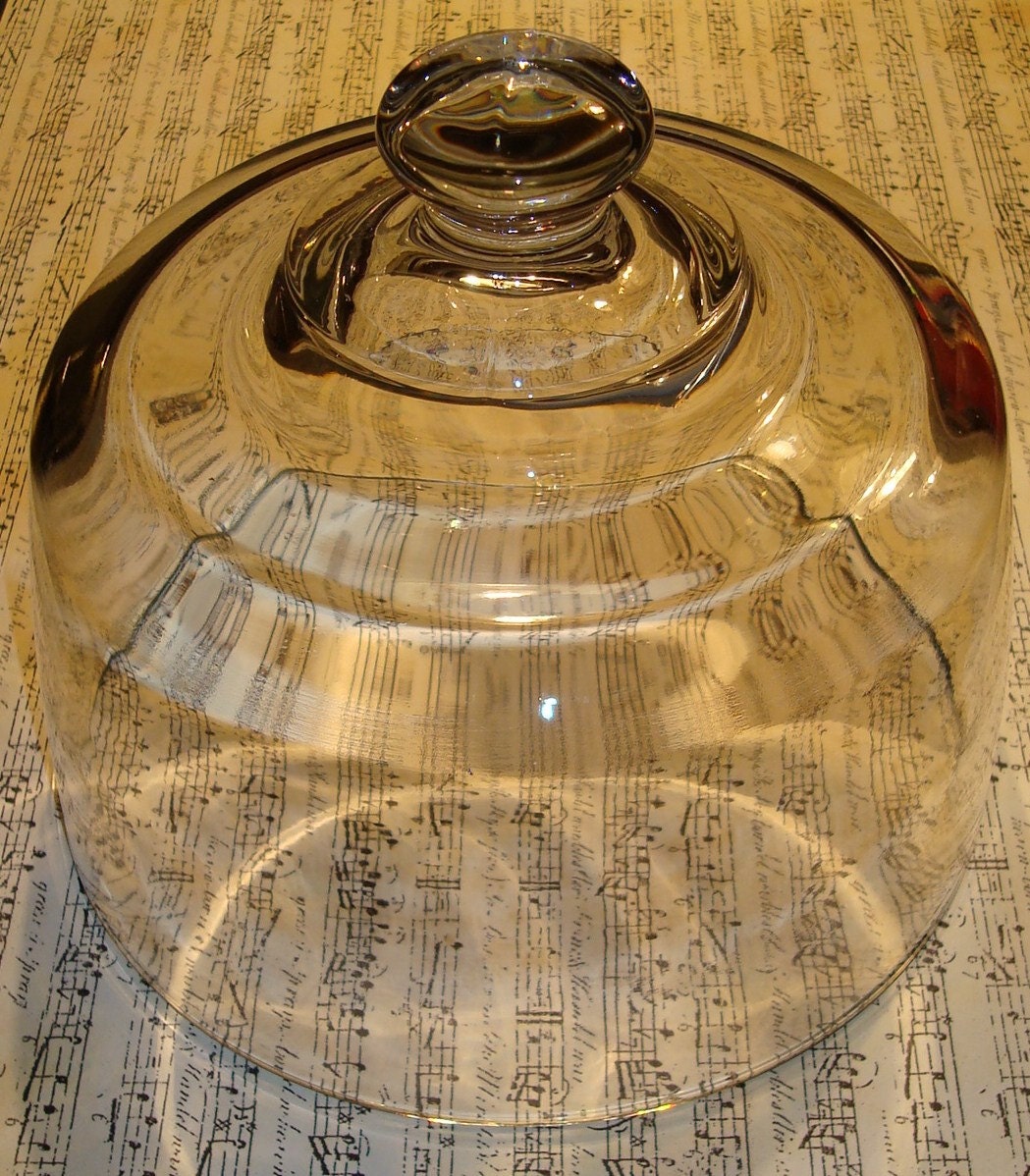 Vintage glass cloche-shabby display-Christmas-heavy weight glass-cottage style.