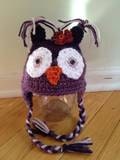 Dark Purple Owl Hat with Flower