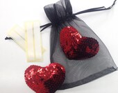 Red Sequin Burlesque Pasties - heart shaped nipple covers