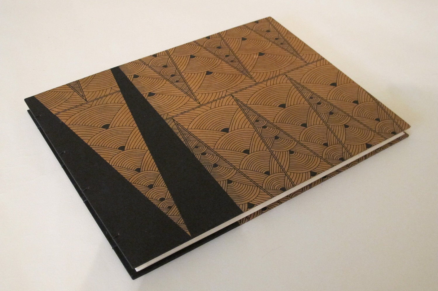 Large Art Deco Wedding Guest Book: Black Journal Notebook Coptic Book
