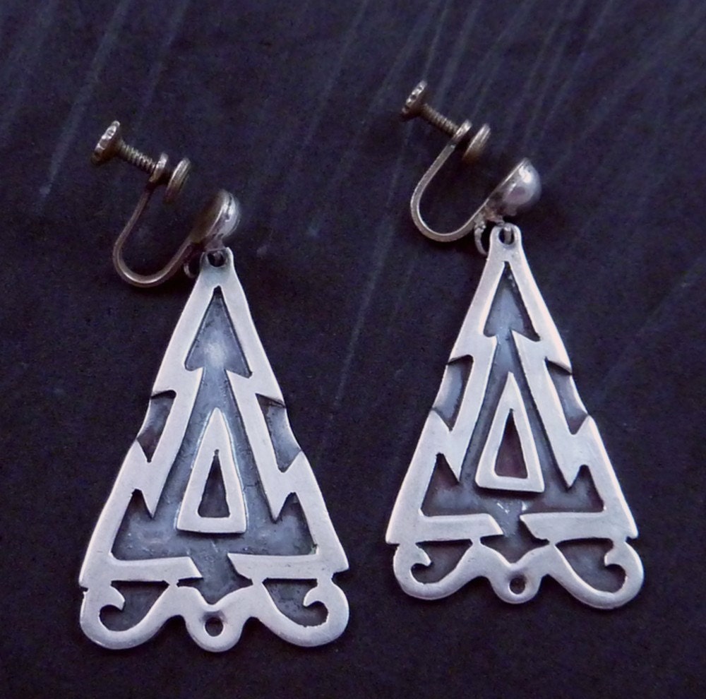Vintage Taxco Mexican Sterling Silver Dangling Earrings 14725