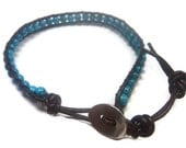Chan luu inspired beaded leather wrap bracelet .Turquoise beads on brown Leather Wrap Bracelet