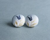 Button Earrings, Fabric Button Earrings, Tulip Flower Earrings, Fabric Earrings, Satin Fabric, Metallic Light Blue