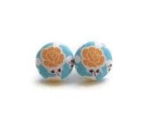 Orange Rose Button Earrings Covered Button Earrings Fabric Button Stud Earrings