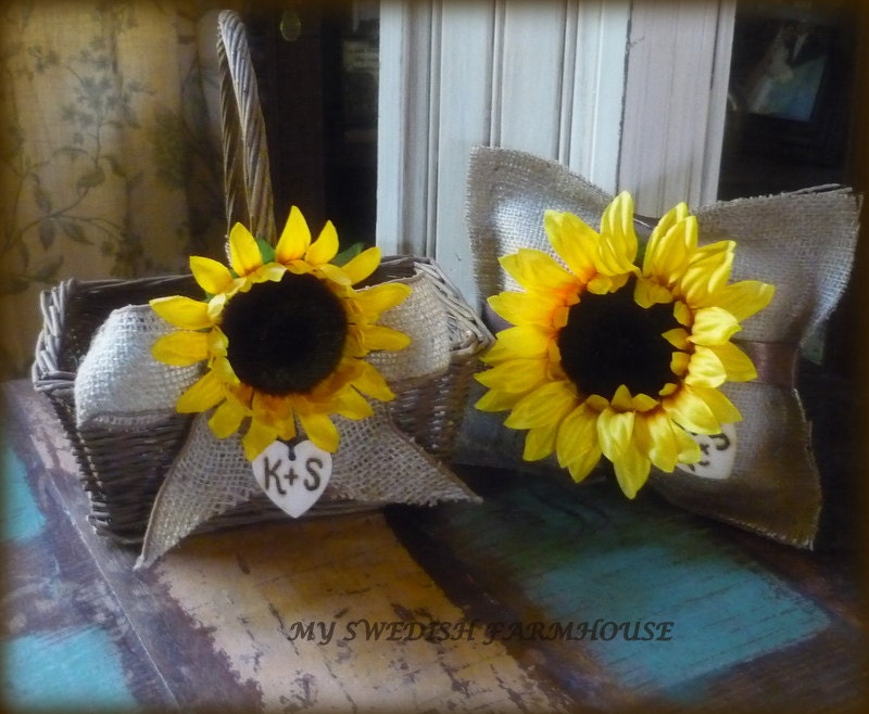 Flower Girl Basket and Ring Bearer Set Rustic Wedding Decor Personalized