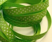 25 yd Spool 3/8" Grosgrain Ribbon Swiss Dots - Apple Green