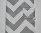 Grey and White Chevron Travel Wallet. Mist Green Pockets. Magnetic Tab Closure. Made to Order.