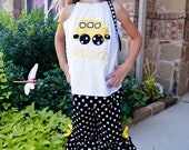 Custom Boutique Clothing Back To School Bus Pillowcase Dress Top Ruffle Pant Outfit Set