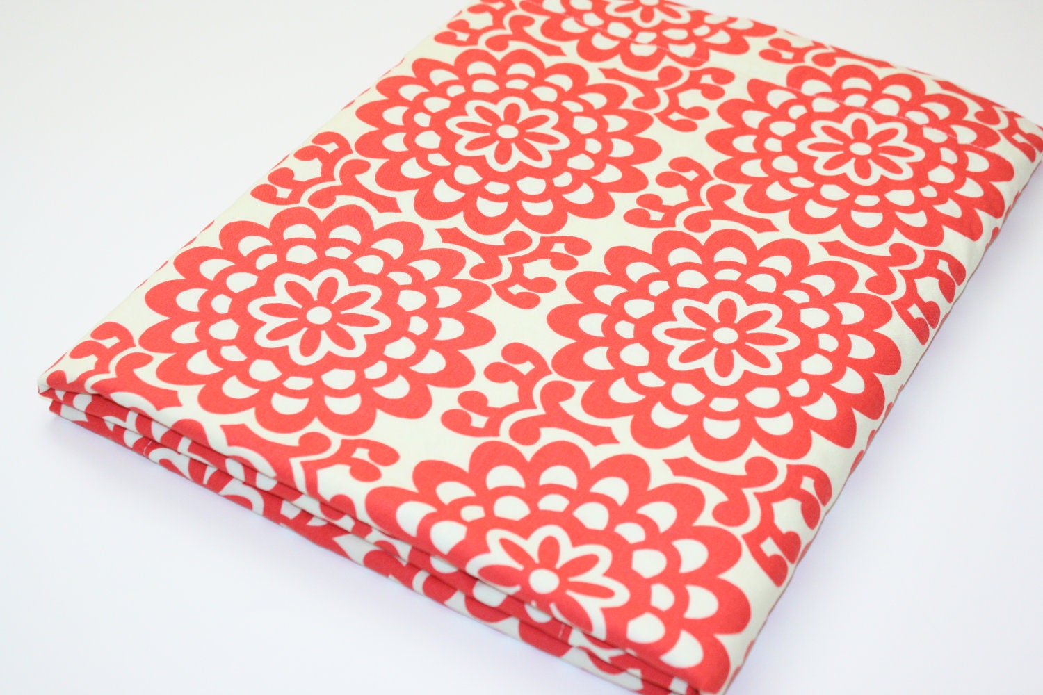 Minky Baby Blanket - Stroller Size- Amy Butler Wall Flower Cherry with Ivory Dot Minky  (30 X 32)