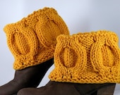 Hand Knit Winter Honey Yellow Boot Covers, Short Woodland Mustard Boot Toppers