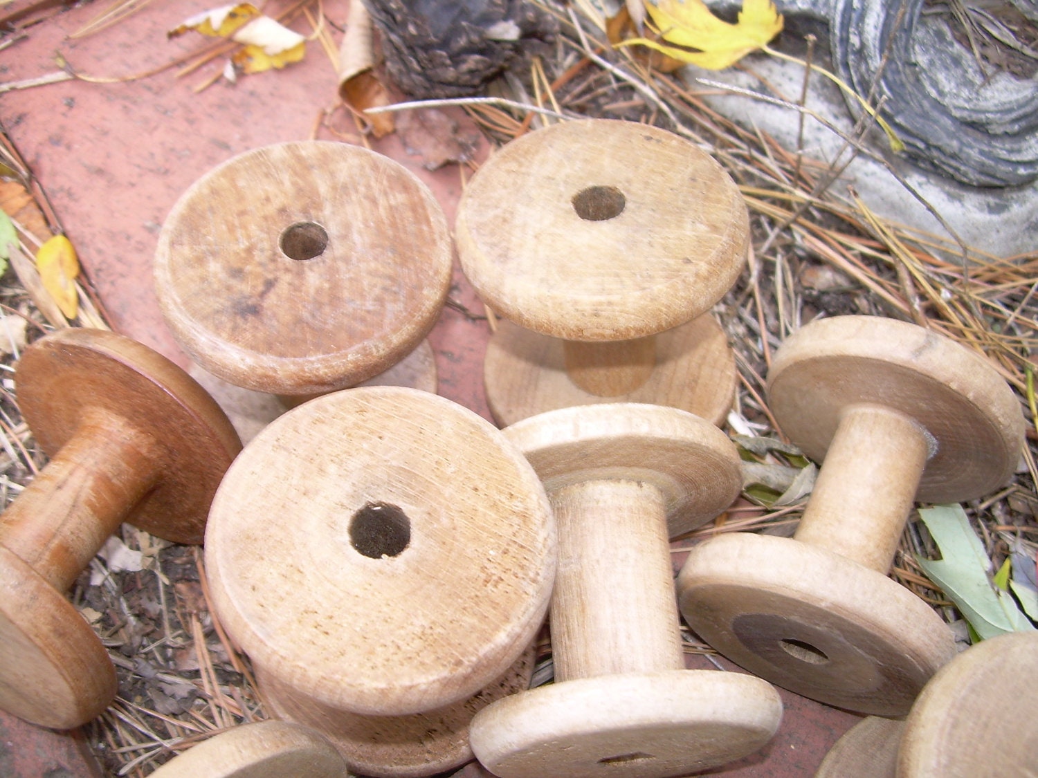 Lot of 14 Large Vintage Wooden Spools