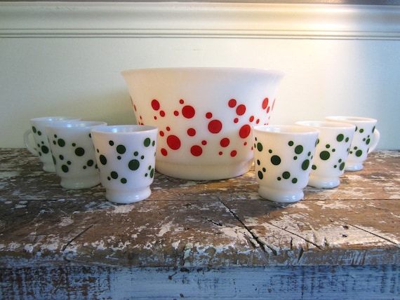 Hazel Atlas Polka Dot Punch Bowl Red Polka Dot Party Bowl