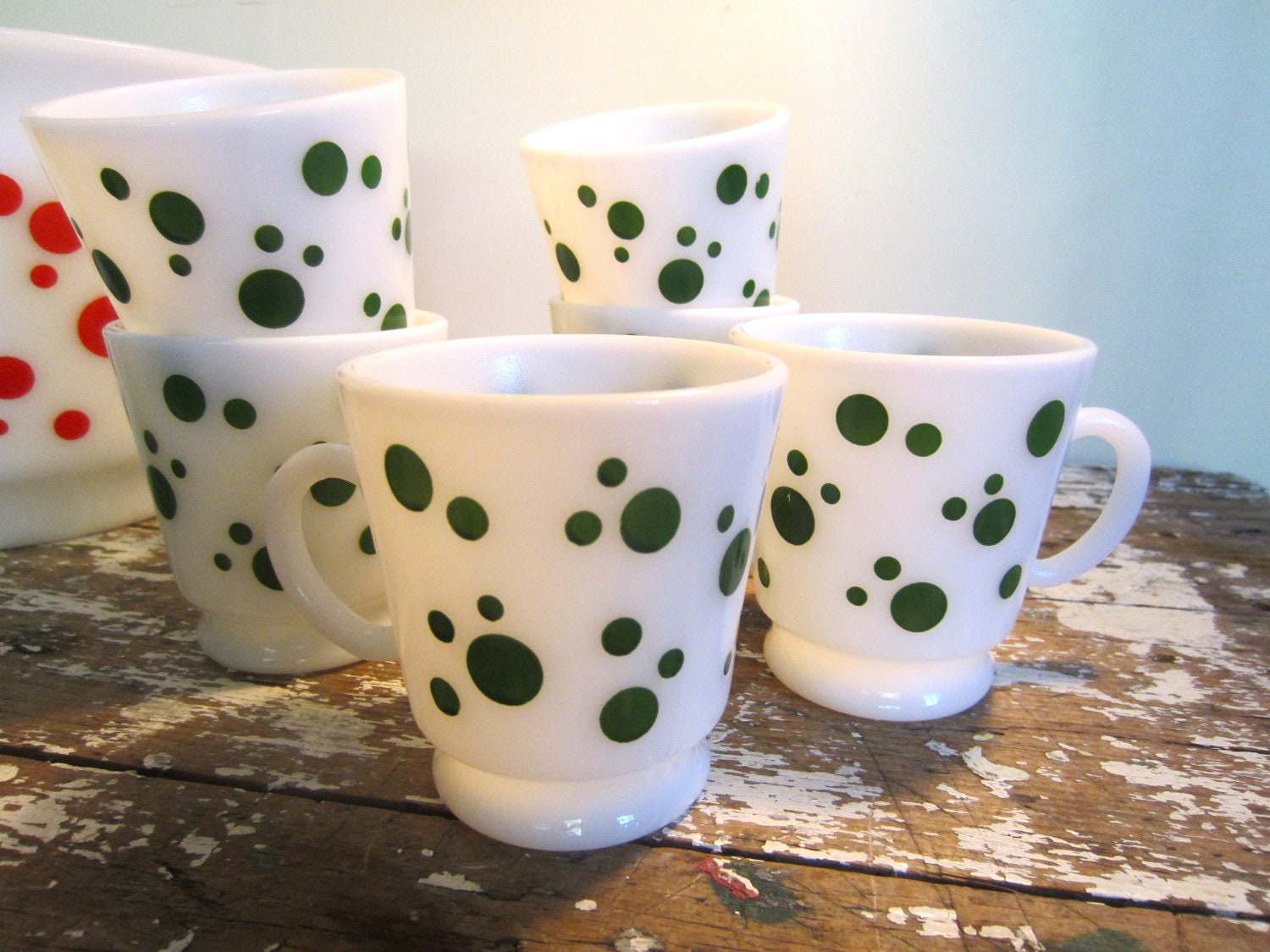 Hazel Atlas Polka Dot Punch Bowl Red Polka Dot Party Bowl