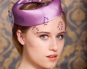 SALE, Purple Veil Hat, Plum Wedding Cocktail Hat, Birdcage Veil, Bridal Head Piece, 1940 Vintage Bridesmaid - EUNICE