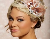 Pink Berry Fascinator Headpiece Bridal Head Piece Peacock Feather Wedding Hair Accessories Wedding Hair Clip - Made to Order - CHANTAL
