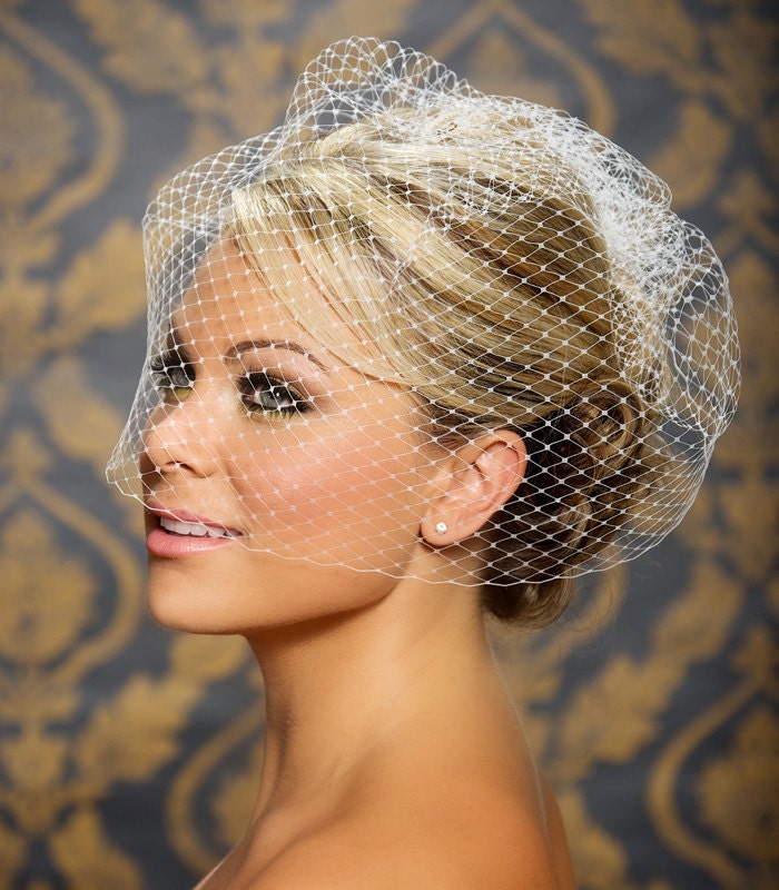 Birdcage Veil, Bird Cage Veil, Blusher Veil, Large Full Bridal Veil in Russian Netting - 18" - Made to order in White, Ivory, and Black