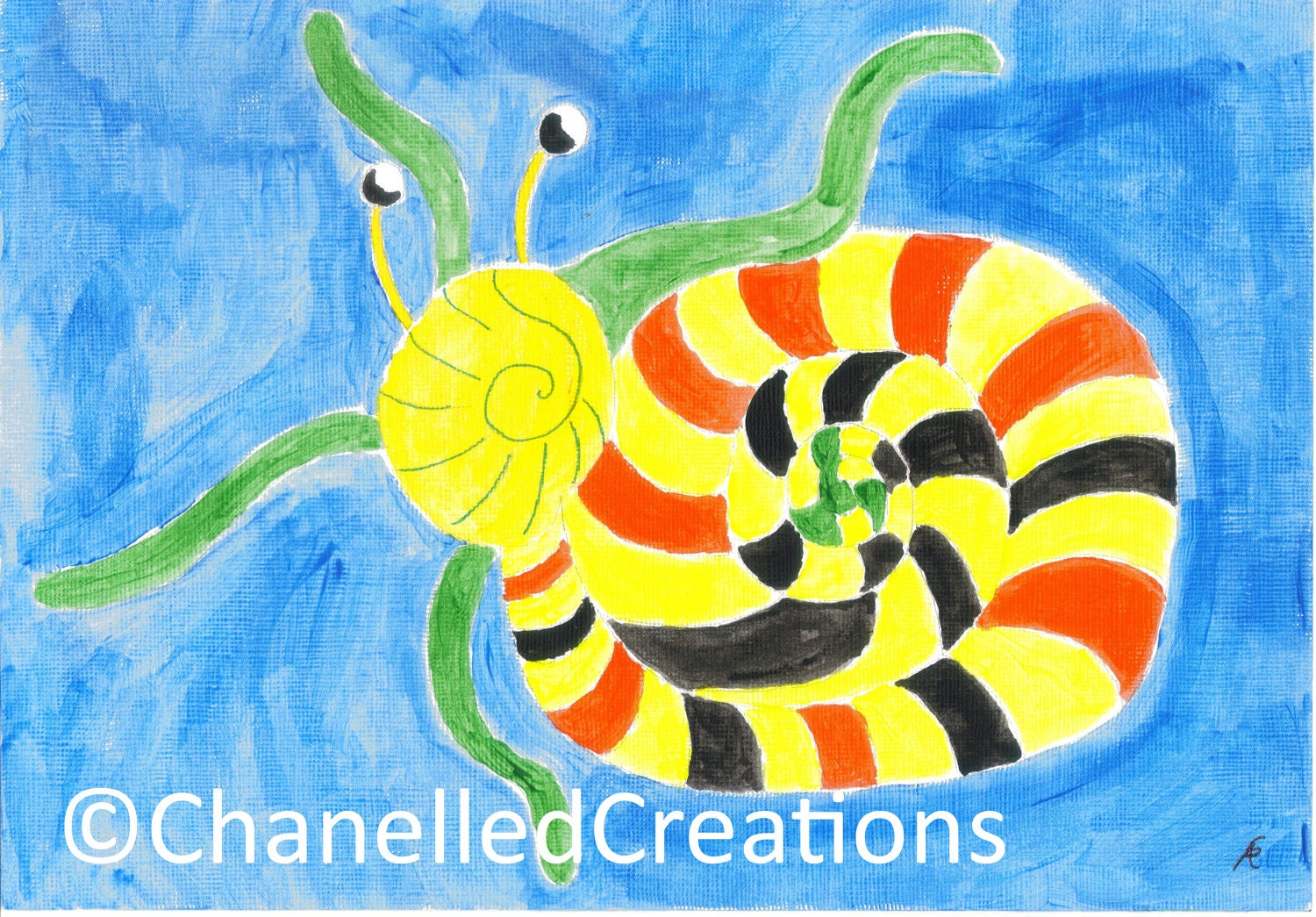 Whimsical Snail Art Print Postcard 4x6 - Limited Edition - 'Opening up'