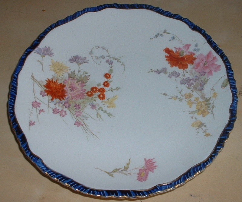 antique Boths england flow blue and floral decoration plate