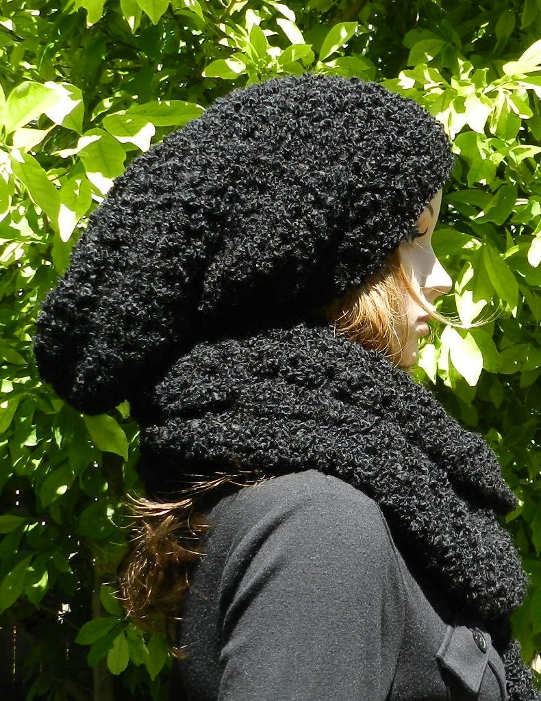 hand crocheted HIPPIE Hat Women/Teen Extra Large Beanie super chunky Slouch Hat, Rasta Cap, Chunky Baggy - Black