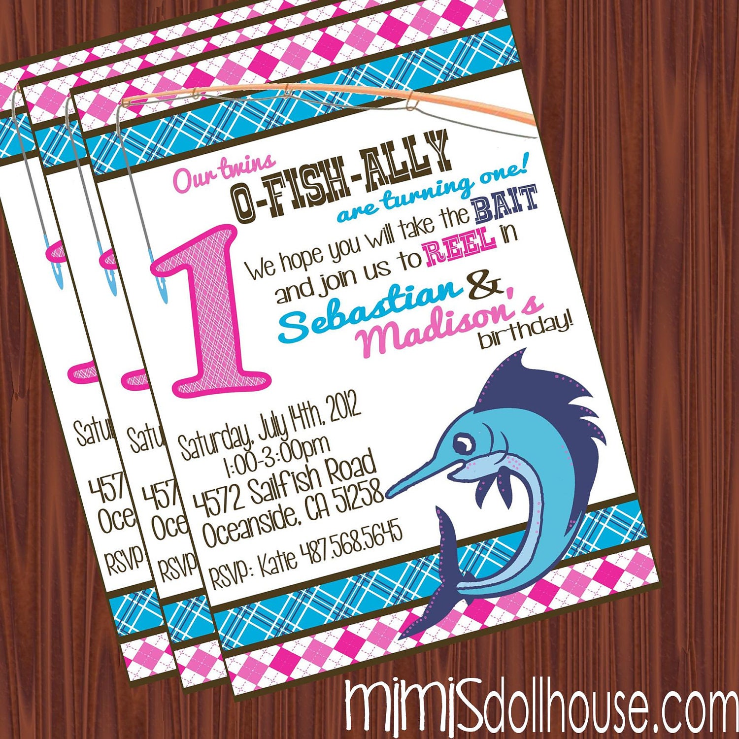 Fishing Invitation- Printable Preppy Fishing Birthday Party Invitation PDF/JPEG Il_570xn