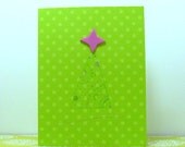 Lime Green Polka Dot Christmas/Winter Holiday Cards with Polka Dot Christmas Tree and Foam Star Set of 8- Ready To Ship