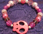 Howlite Pink Skull Beaded Bracelet Stretchy Halloween