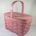 Vintage PINK PICNIC BASKET Small Rustic Woven Hamper Storage Antique