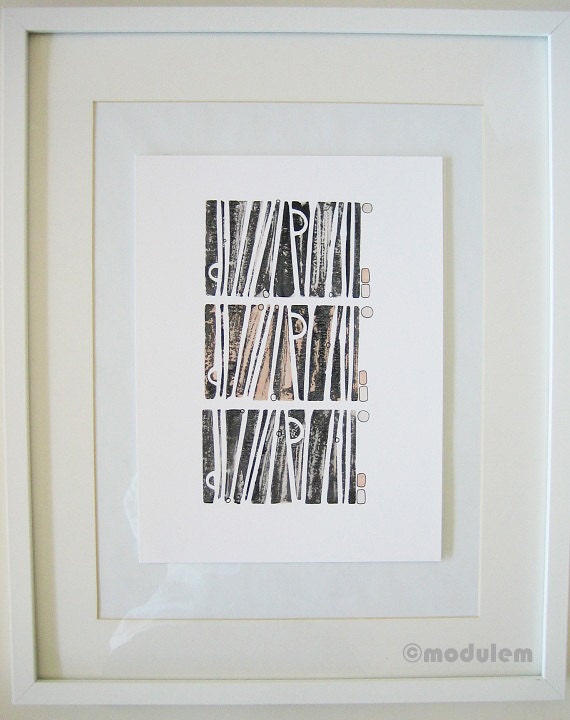 Vivre en ville (Living In The City), original abstract ink drawing, fine art, marker, bauhaus, black, white, beige, grey, gray 9x12