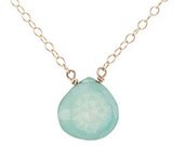 Gold necklace mint blue chalcedony - pale blue gold necklace
