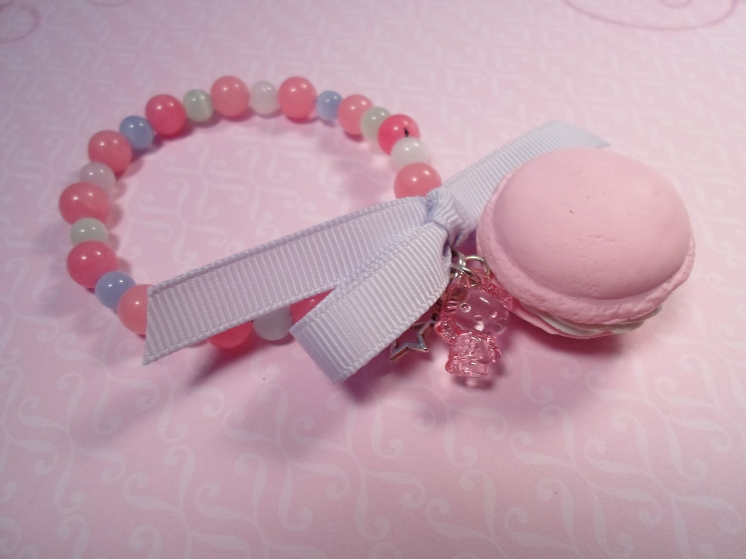 Glow in the Dark Pink Macaroon Kawaii Beaded Bracelet