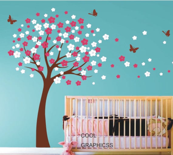 Blooming Cherry Tree wall decals nursery wall decal children wall decals girl baby kids bedroom wall decals butterfly flower