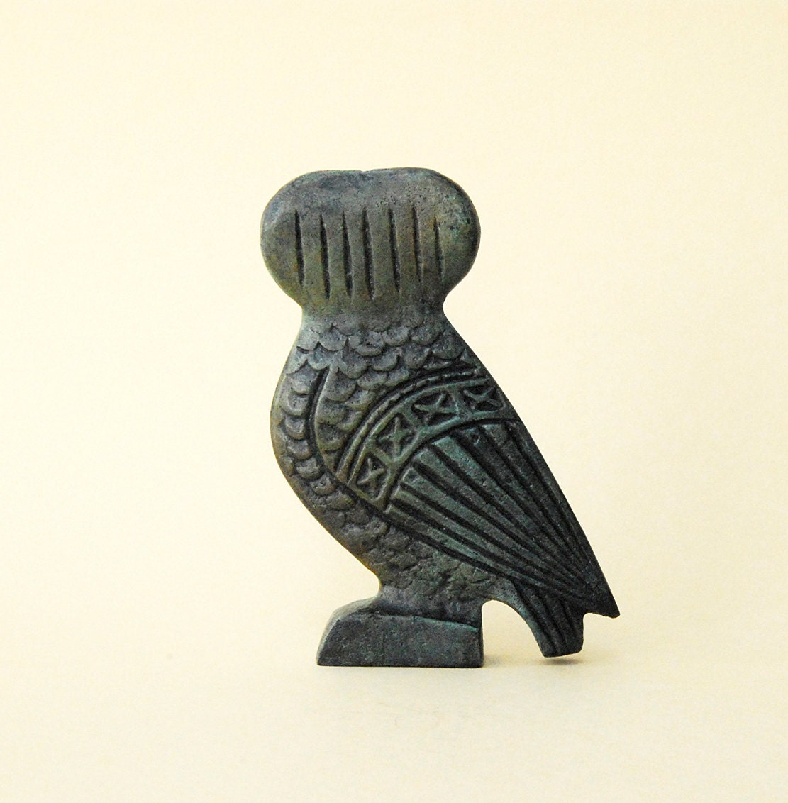 Owl Verdigris Bronze Greek Sculpture