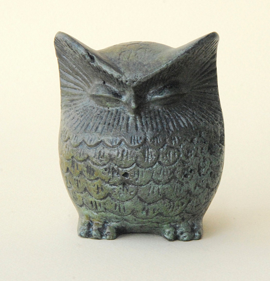 Bronze Owl Verdigris Greek Sculpture -  Big